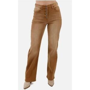 Grace & Lace Womens Size 0 Button Fly Wide Leg Denim Jeans Cognac Brown Stretch